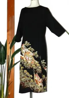 値下げ！留袖　ワンピース　ドレス　七分袖　手書き友禅染　正絹　468