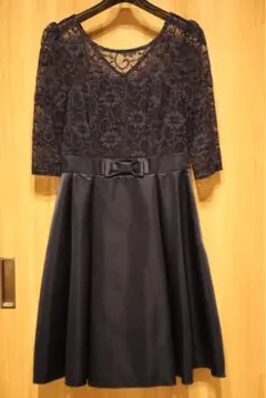 紺色 ネイビー系 ワンピース ウエストリボンドレス 結婚式 2次会 ドレス