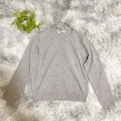 エフデ 9号 M カーディガン パールボタン グレー 通勤 レーヨン 上品