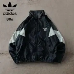 激レア80sアディダスナイロンジャケットトレフォイルロゴ刺繍テックY2K古着XL