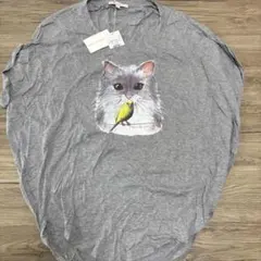 ＊Paul & Joe Sister 猫と小鳥プリント Tシャツ グレーのサムネイル