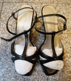 銀座かねまつ　Kanematsu ブラックストラップサンダル 24cm