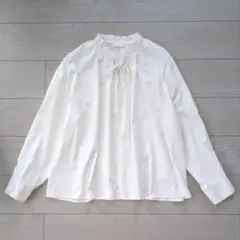 Ballsey ハイカウントサテンネックフリルブラウス ホワイト 36