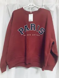PARIS ロゴ入り バーガンディ スウェット XL. H&M