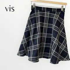 vis フレアスカート チェック柄 ネイビー系 Mサイズ 大人可愛い シンプルのサムネイル
