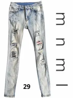美品 mnml ダメージデニム スキニー ライトブルー