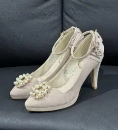 ミッシュマッシュ パンプス　ビジュー　くすみピンク