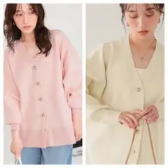 titivate 釦デザインニットカーディガン　Lサイズ ピンク アイボリー