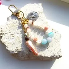 身を守る☆パール×ピンクオパール×瑪瑙×ガーネットチャーム
