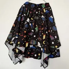 ScoLar（スカラー）カラフルなポップアート　アシンメトリーフレアスカート　Mのサムネイル