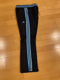 adidas トラックパンツ レディースM ネイビー×ライトブルー 3ライン