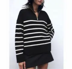 zara　ボーダーニット ブラック　Mサイズ