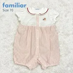 ファミリア familiar ロンパース 70 半袖 マリン風 くま ピンク 白
