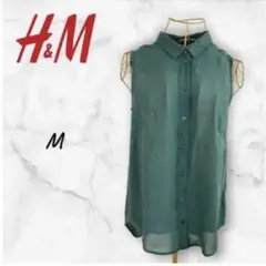 H&M/エイチアンドエム シアーロングシャツ グリーン【M】