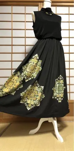 黒留袖 リメイクボレロ付きロングドレス 花柄刺繍No.14 留袖ドレス