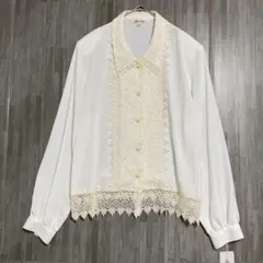 ブルボン　レースデザイン ブラウス　【美品】　白　13 / XL