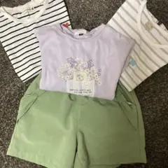 ストライプTシャツと花柄トップス、ショートパンツセット　130cm