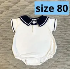 セーラー襟ロンパース ホワイト/ネイビー　アカチャンホンポ80