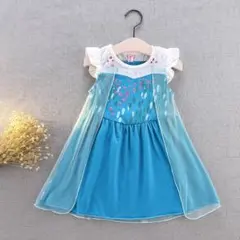 新作♡アナと雪の女王　青の花柄ワンピース 100 cmフリル袖