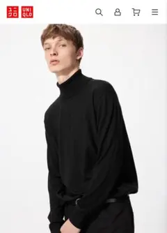 UNIQLO ブラック 毛100％タートルネックセーター　サイズL