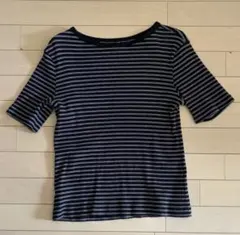 UNIQLO ボーダー リブTシャツ 半袖 ブラック XL