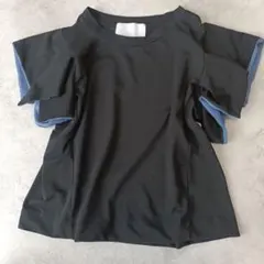 美品 トラノイ スクエア フリル スリーブカットソー Tシャツ 水色 黒 お洒落のサムネイル