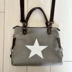 ショルダーバッグ　ヴィンテージ風　キャンバス生地×レザー　2way イタリア製