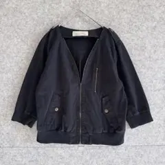【アリシア ページボーイ】 ノーカラー Vネック 7分袖 コットン ブルゾン F