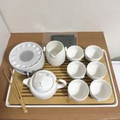 猫モチーフ 茶器セット ティーポット 6人用 湯呑み 急須 中国茶器 陶器 