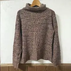 焦茶　ブラウン　タートルネック　ミックス糸　リブ編み　アクリル　ウォッシャブル