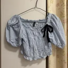 H&M DIVIDED パフスリーブ トップス ライトブルー Sサイズ ミニ丈のサムネイル