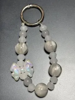 ホワイト系リボンモチーフストラップ