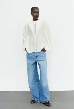 ZARA レースストリームデザインブラウス　透け感　XS