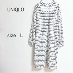 【ユニクロ】フリースワンピース ノルディック柄 L ルームウェア パジャマ
