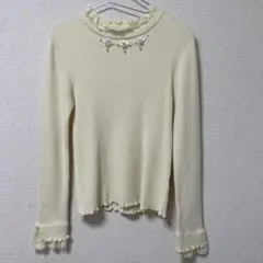 axes femme お花ビジューリブニット