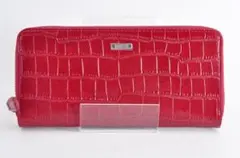 バルコス BARCOS 長財布 クロコ型押しラウンドファスナー レッド