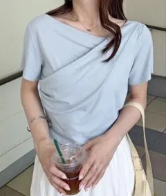 RANAN 2WAYドレープオフショルリブＴシャツ/接触冷感・UV対策
