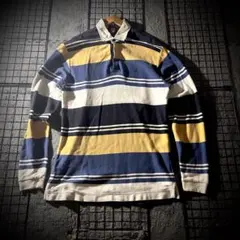 売約ノーティカ　ボーダー柄 長袖ポロシャツ カナダ製