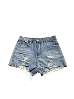 デニムダメージショートパンツ SHEIN