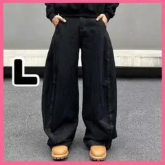 メンズ ワイドデニム ワイドパンツ ブラック 地底人 似ADWENS menes