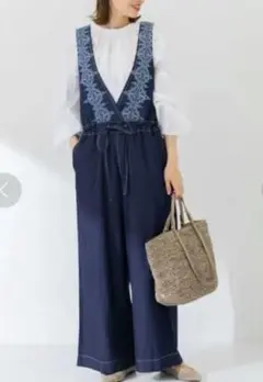 URBAN RESEARCH Sonny Label クロス刺繍デニムサロペット