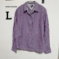 TOMMY HILFIGER 【L】レディース　長袖シャツ パープル　ストライプ