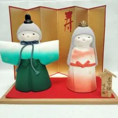 【T】雛人形　立ち雛　お雛様　ひなまつり　蜻山作　陶器製　屏風付