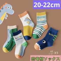 キッズ靴下　恐竜柄　ソックス　可愛い　男女兼用5ペア入り　20-22cm(XL)