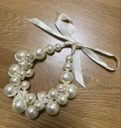 後ろリボンパールネックレス　大ぶり　ビッグパールネックレス　パールネックレス