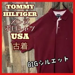 ボルドー メンズ 2XL トミーヒルフィガー 無地 USA古着 半袖 ポロシャツ