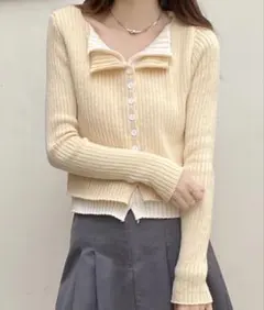 レイヤード風配色ニットカーディガン レディース