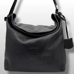 LOEWE ヘリテージ ショルダーバッグ レザー ブラック シボ革　ロゴ　型押し