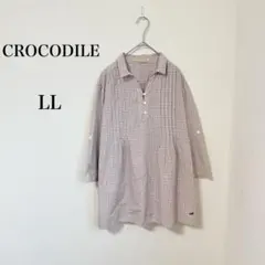 ✨極美品✨ クロコダイル ゆったり 大きめ3L ストライプ ブラウス ワニ 