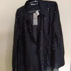 ✱新品✱ZARA ビジュー付き 黒長袖シアー シャツ Sサイズ